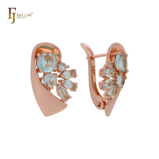 Gret luxurious cluster CZs colorful Rose Gold Russian Lock Earrings