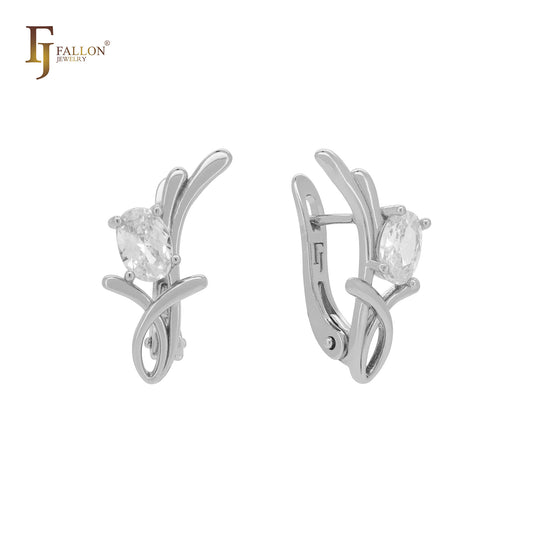 Pendientes de oro rosa con circonitas blancas y rama solitaria