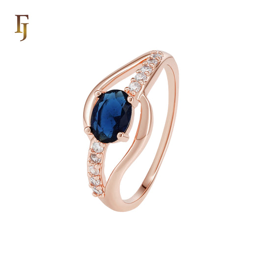 Solitiare Oval Blue Cz white CZs Rose Gold Fashion Rings
