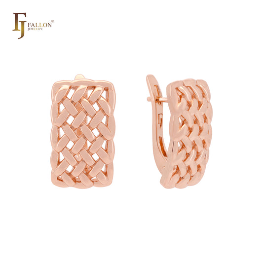 Weaving mesh Rose Gold Russian Lock Earrings
