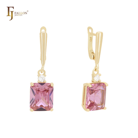 Emerald cut with white CZs Rose Gold two tone Russian Lock Earrings