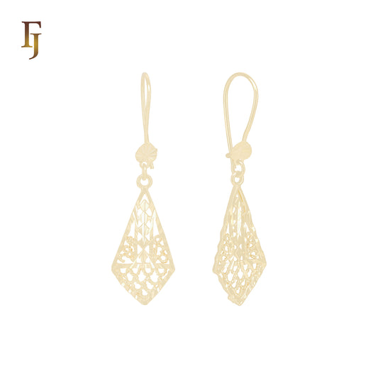 Drop filigree Rhombus 14K Gold Wire Hook Earrings