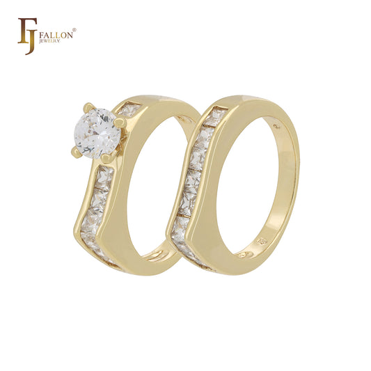 Alianças de casamento em ouro 14K com zircônias cúbicas brancas em cluster