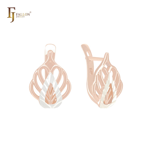 Great textured Leave Rose Gold two tone Russian Lock Earrings
