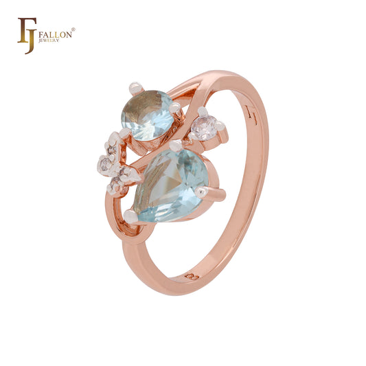 Модные двухцветные кольца из розового золота с кластерными белыми фианитами и бабочками