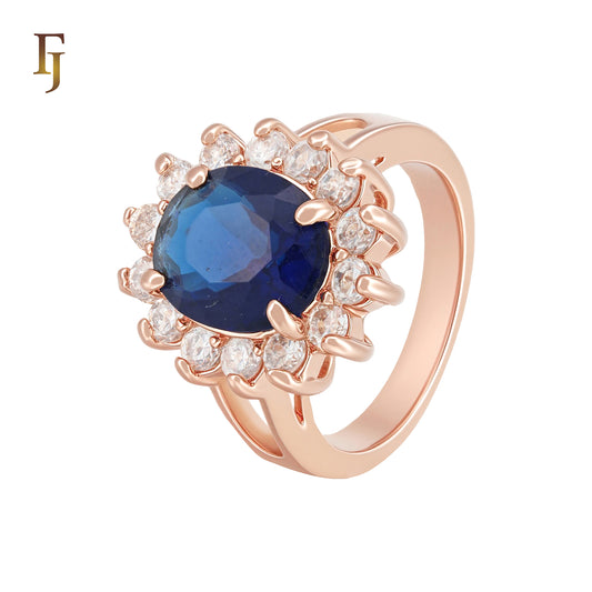 Halo Flower of solitaire white or deep blue CZ Rose Gold Fashion Rings