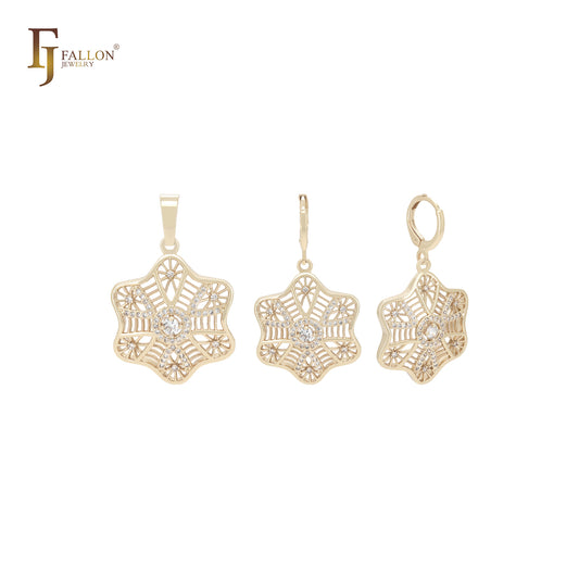 Conjunto de joias de ouro 14K com pingente e zircônias cúbicas brancas Kleidoscope