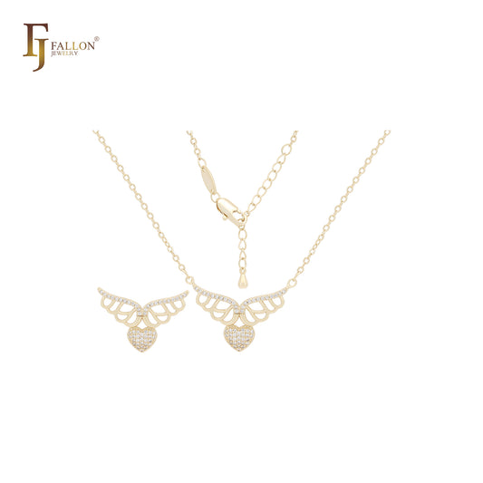 Ожерелье из 14-каратного золота с сердцем и крыльями кластера CZs Angel