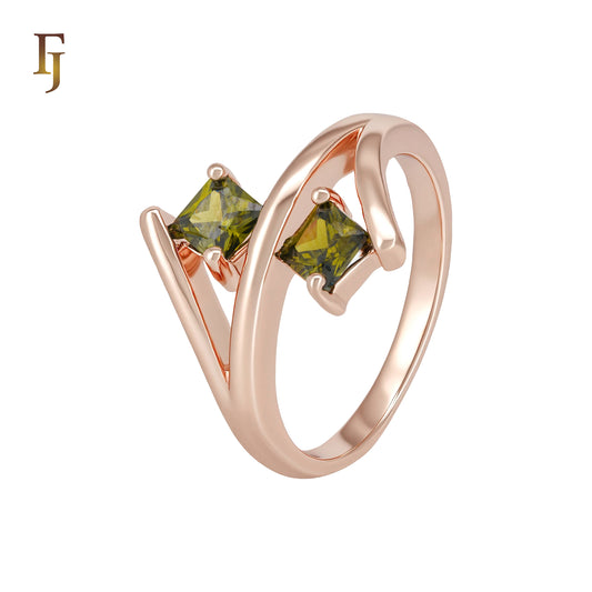 Double Olive Green CZs Rose Gold Fashion Rings