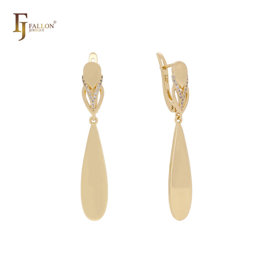 Great Teardrop slices 14K Gold, Rose Gold Russian Lock Earrings