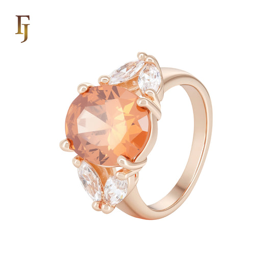 Great Orange Solitaire white CZs Rose Gold Fashion Rings