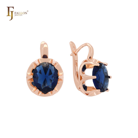 Solitaire clawed colorful CZ Rose Gold Russian Lock Earrings