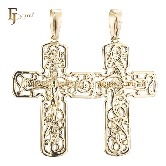 14Kゴールド、ローズゴールドのツートーンメッキカラーのロシア正統派クロスペンダント
