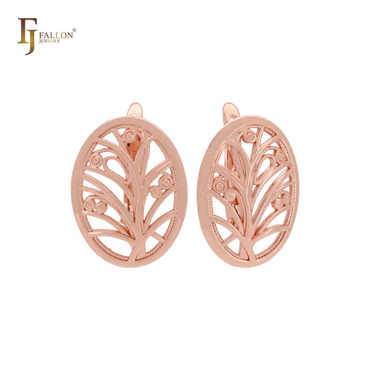 Filigree tree of life Rose Gold Russian Lock Earrings
