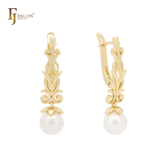 Fruitful pearl drop braches 14K Gold, Rose Gold, White Gold Russian Lock earrings