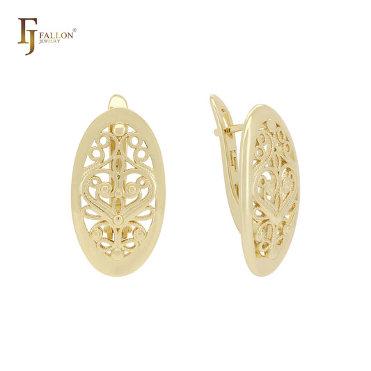 Oval Filigree 14K Gold Russian Lock Earrings