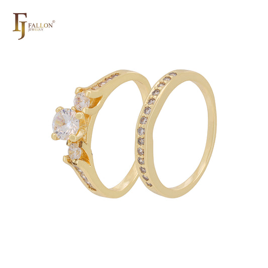 Alianças de casamento em ouro 14K com zircônias cúbicas brancas em cluster