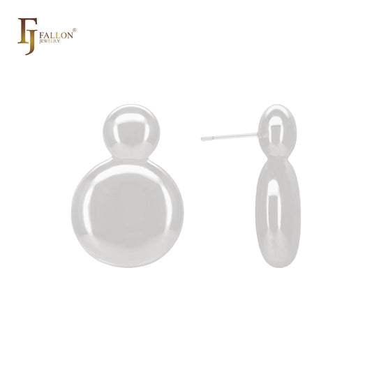 Pendientes de botón de oro de 14 quilates, oro rosa y oro blanco con forma de disco redondeado brillante y punta redondeada.