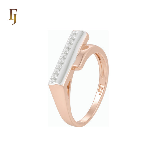Half silver paved white CZs Rose Gold two tone Fashion Rings