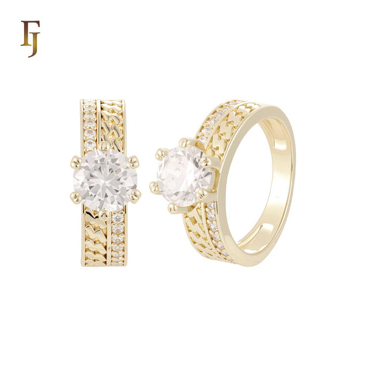 Solitaire white CZs bands white CZs 14K Gold, Rose Gold Engagement Rings