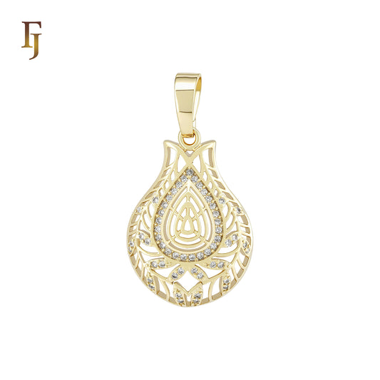 Rose flower filigree of white CZs 14K Gold Pendant