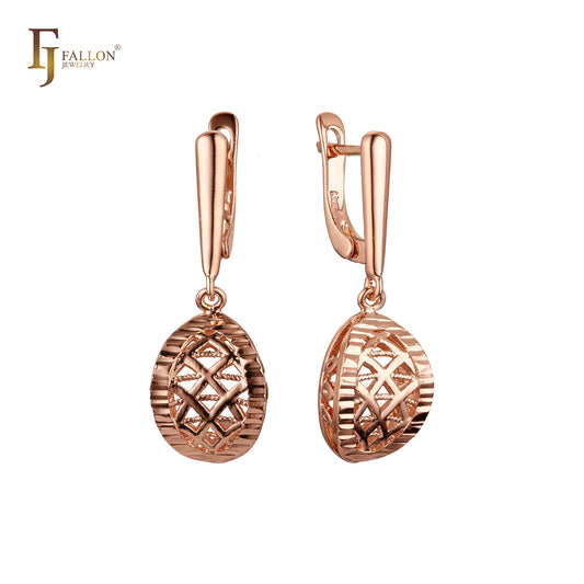 Drop filigree cage Rose Gold Russian Lock Earrings