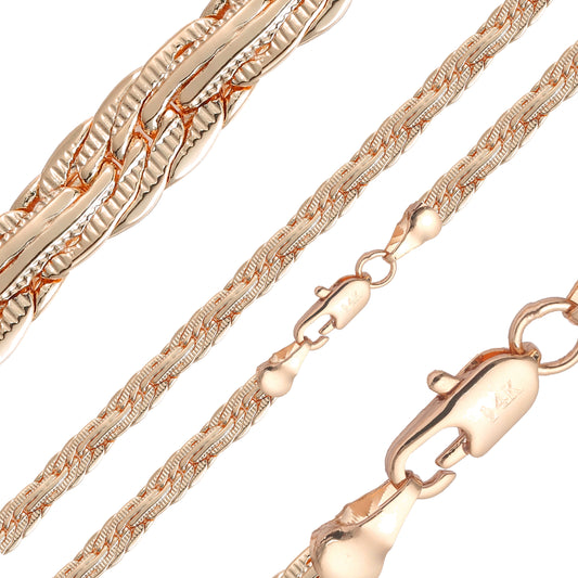 多花式 Spiga C 型链节轮胎锤打链条镀 14K 金、玫瑰金、18K 金