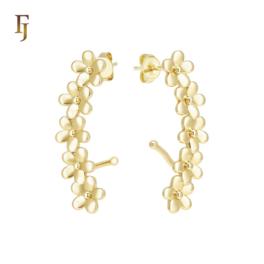 Five Petals flower cluster 14K Gold, Rose Gold Cuff Stud Earrings