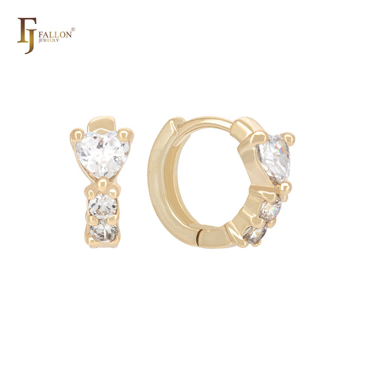 Hearty heart white Czs 14K Gold Huggie Earrings