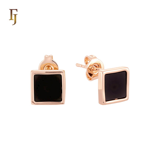 Squared Black Onyx 14K Gold, Rose Gold Stud Earrings