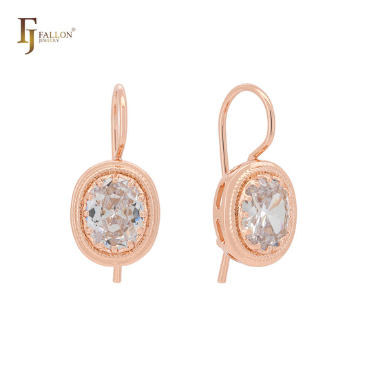 Solitaire 海蓝色 CZ 玫瑰金线钩耳环