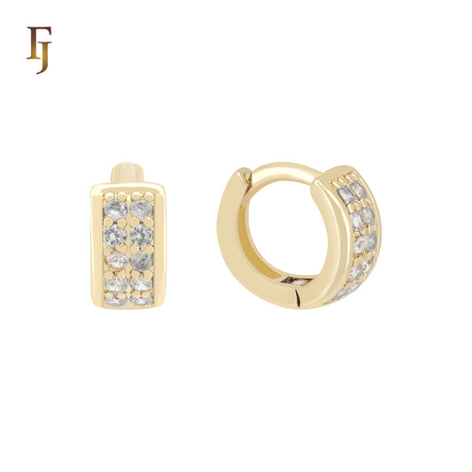 White Czs Cluster little 14K Gold Huggie Earrings