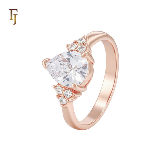 Teardrop Shaped White CZs Rose Gold Fashion Rings