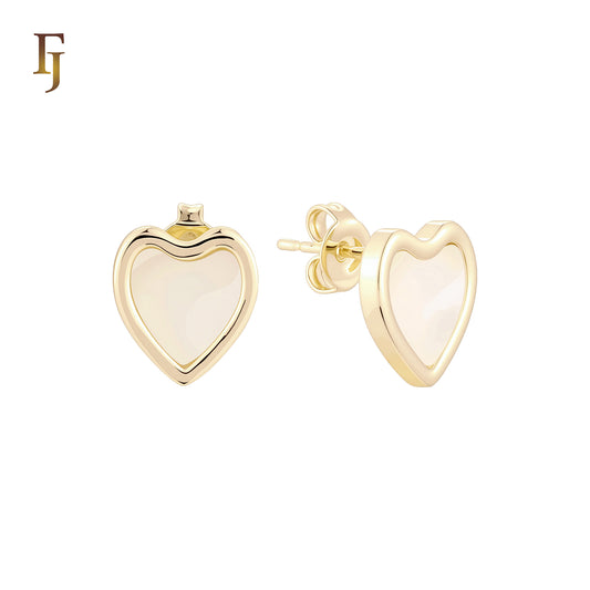 Taller Heart of red or white Onyx 14K Gold, Rose Gold Stud Earrings