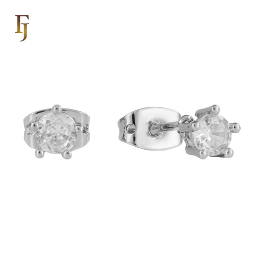 Classic Silver 6-Prong Stud Earrings – Round Cubic Zirconia for Women & Men