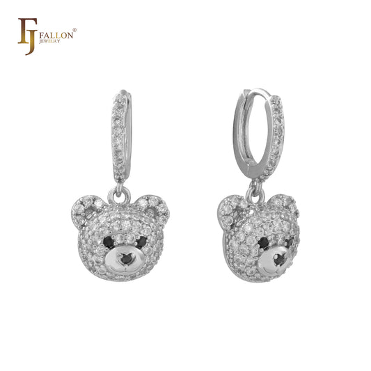 Pendientes Huggie Child de oro de 14 quilates con racimo de circonitas blancas Little Bear