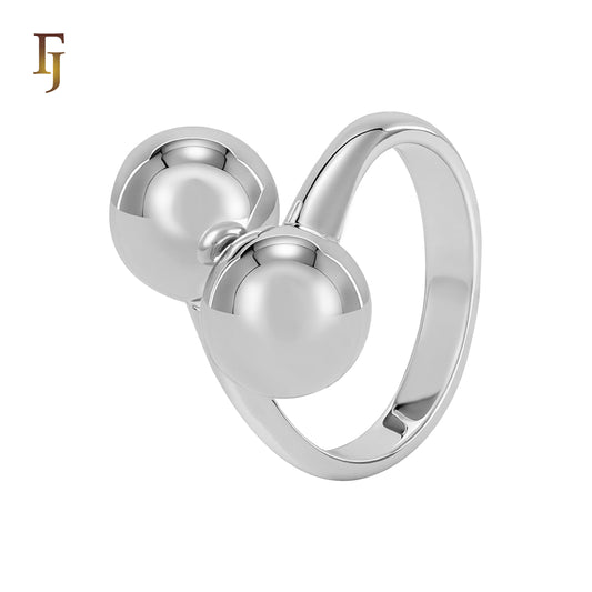 Modern Rose Gold Open Ring with Double Sphere Design – Minimalist Adjustable Fashion Band – FJ Jewelry