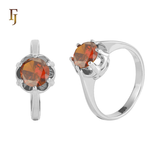 ソリティア ビッグ ラウンド ストーン リング、14K ゴールド、ローズゴールド メッキ カラー