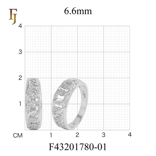 Stylish Silver Chain Link Ring with Polished and Textured Detailing – Fashion Jewelry by FJ