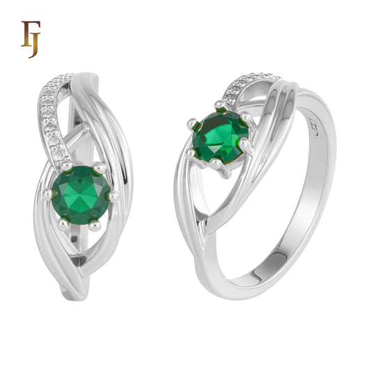 Двухцветные кольца-пасьянсы из Красное золото 585 пробы с круглыми камнями