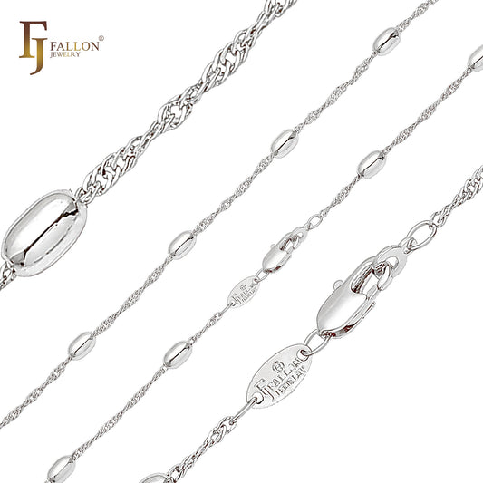 Цепочки из звеньев Oval Beads Singapore с покрытием из золота 14 карат, розового золота, двухцветного, белого золота