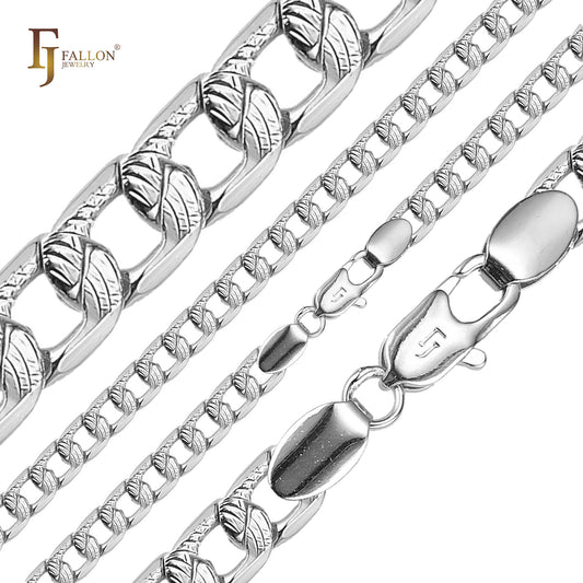 Ripple hammered Curb chains plated in 14K Gold, White Gold