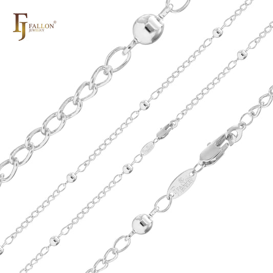 Cadenas de eslabones tipo cable y cuentas bañadas en oro rosa y oro blanco.