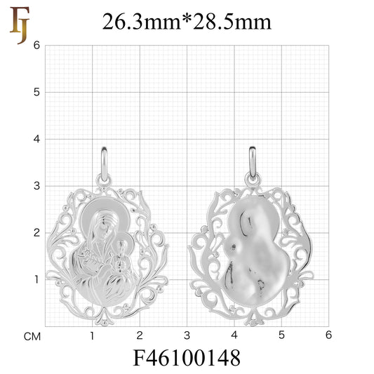 Virgin Mary Pendant in Polished Silver with Filigree Frame – Orthodox Religious Jewelry by FJ Fallon Jewelry