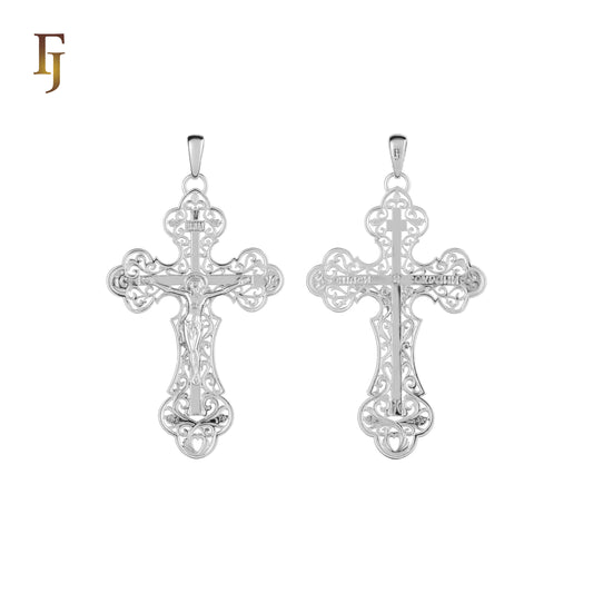 Orthodox Crucifix Pendant in Silver Finish with Jesus Figure – Filigree Religious Jewelry for Men & Women
