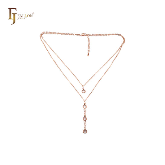 Triple white CZs Rose Gold Necklace