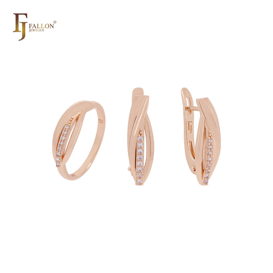 Conjunto de joyas de oro rosa con anillos y una sola fila de circonitas blancas