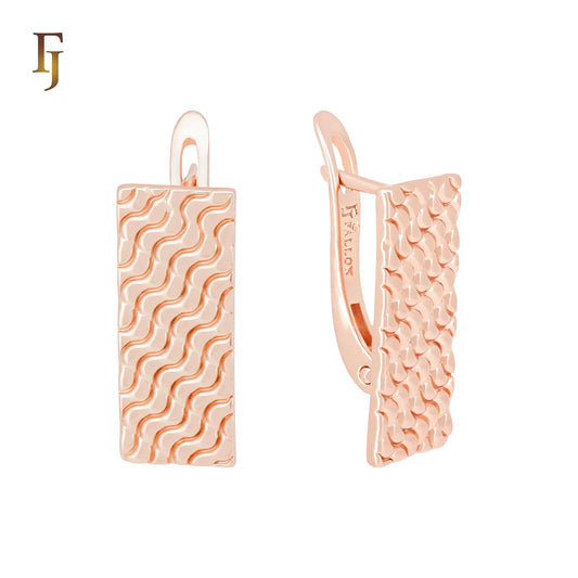 Squared rounded waves textured Rose Gold Russian Lock Earrings