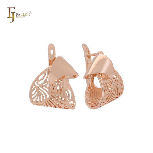Luxurious Geometric filigree overlapping Rose Gold Russian Lock Earrings