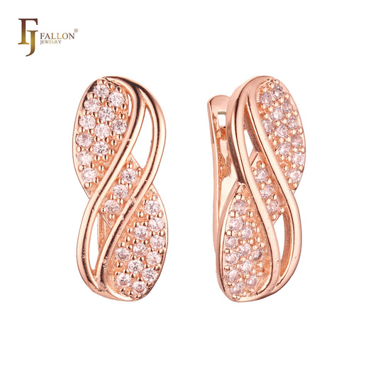 Paved white CZs infinity Rose Gold Russian Lock Earrings